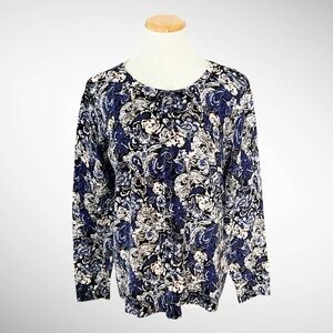 Christopher & Banks 100% Cotton Floral Buttonfront Long-Sleeve Cardigan